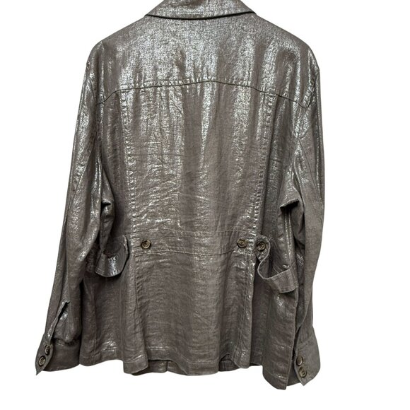 Liz Claiborne Safari Jacket Plus Size 2X 100% Linen Shimmer Brown Utility - Picture 3 of 10